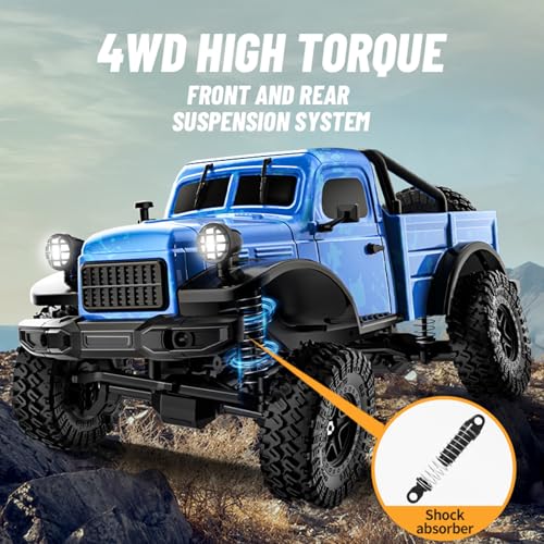 1:18 Scale All Terrain Remote Control Car, 2.4 GHz 4WD RC Rock Crawler with LED Lights, 12KPH Off-Road Pickup Truck Vehicle Toys RTR Gift for Adults - color: Green, size: 1 Battery