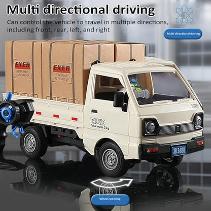 GoolRC Remote Control Car Kei Truck, 1:16 Scale RC Transport Pickup Truck with Spray and Light, 2.4GHz All Terrain RC Cars for Teens and Adults Christmas or Birthday Gift (White) - color: White