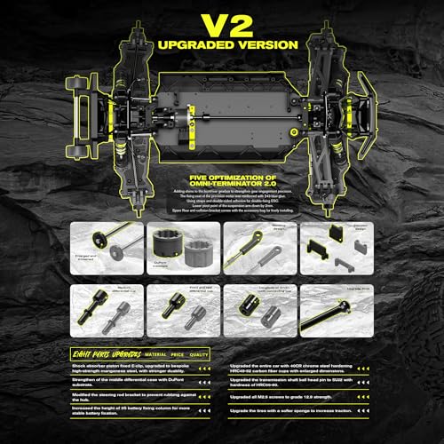 1/10 Brushless RC Cars, 50+ MPH, 4WD Trucks, Carbon Fiber, Ages 8+ | 60A ESC Monster Trucks, 3650 2650KV Brushless Motor, 3S LiPo, Gyro, CNC Central Differential, 11KG Metal Servo with 7075 Gear