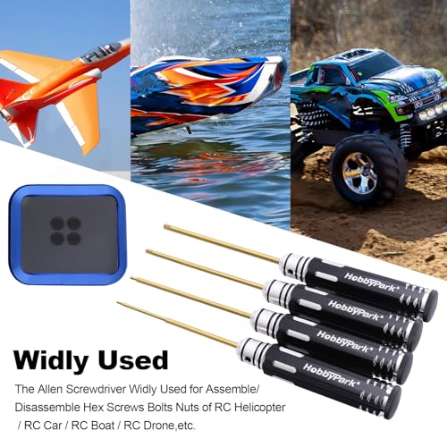 HobbyPark 4pcs 1.5mm 2.0mm 2.5mm 3.0mm Hex Screw Driver Set Titanium Hexagon Screwdriver Wrench Tool Kit Allen Keys, Screw Tray, Hex Wrench RC Repair Tools
