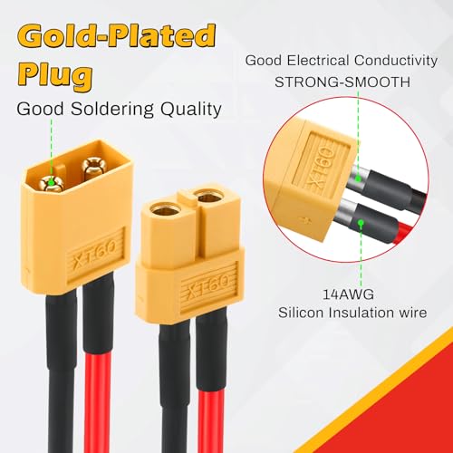 Frienda 10 Pairs Xt60 Plug Connector Female and Male with 14awg Silicon Wire Pre-soldered Kit Bullet Plug Connector for Rc Lipo Battery Cable FPV Quadcopter Car Boat