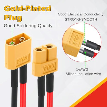 Frienda 10 Pairs Xt60 Plug Connector Female and Male with 14awg Silicon Wire Pre-soldered Kit Bullet Plug Connector for Rc Lipo Battery Cable FPV Quadcopter Car Boat