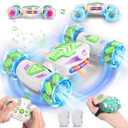 Nicella Gesture Sensing RC Stunt, Remote Control Car 360° Rotating 4WD 2.4Ghz RC Cars Transform Hand Controlled Car Toys with Light & Music, Best Gifts for Boys Age 6-7 8-12 - color: Green