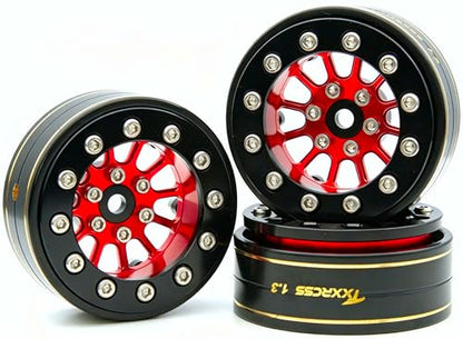 1.3 Beadlock Wheels & Brass Rim 46.5g Offset-3mm for 1/18 1/24 RC TF (Red Black) - color: Red Black