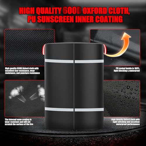 Tire Covers for Storage, 600D Waterproof Holds 4 Tires 32 Inch Diameter | Heavy Duty with Reflective Strips Zipper Drawstring Lock, Universal Truck RV Trailer, All Season Outdoor - size: 600D 33 inch Diameter x 47inch H