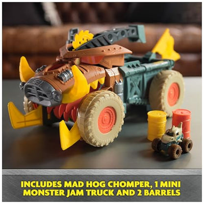 Monster Jam Mini Jams Megalodon Mad Hog Chomper Cleanup Toy | Includes 1 Mini Truck & Mad Hog Chomper, Chomp Minis for Easy Cleanup, Storage & Pretend Play, Toys for Ages 3 and Up - style: Madhog Chomper Playset