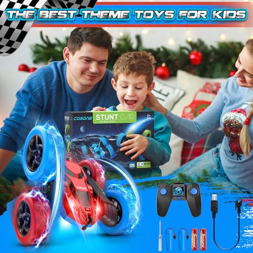 cosone RC Stunt Car for Kids, Blue&Red, Rechargeable, 2.4Ghz | 360° Rotating, 6-10 Years Old, Remote Control, Birthday Gift - color: Red&blue