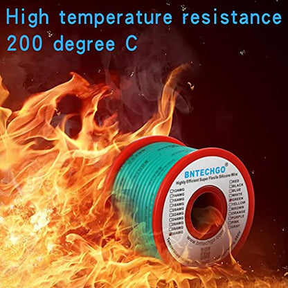 BNTECHGO 30 Gauge Silicone Wire Spool 50 ft Green Flexible 30 AWG Stranded Tinned Copper Wire | Flexible 30 AWG Stranded Wire Silicone Rubber Insulation For RC Models, Drone, Robot, LED Lighting Systems, 3D Printer, DIY - size: 30 gauge silicone wire 50ft
