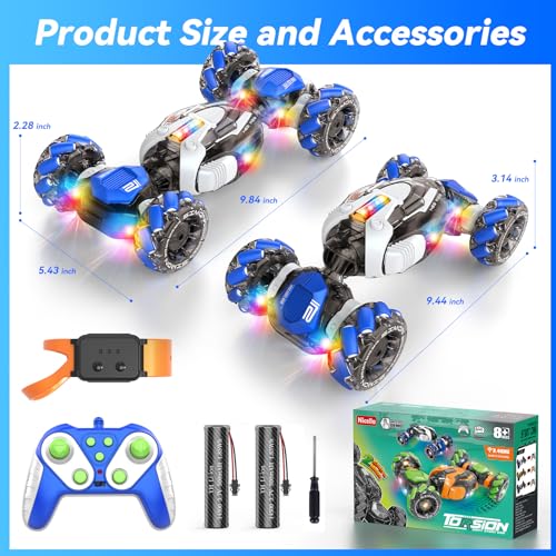 Nicella Remote Control Car, RC Toys Gifts for 6 7 8 9 10 11 12 Year Old Boys Girls - 360° Rotating 4WD Gesture Sensing RC Sunt Car with Lights & Music - Cool Birthday Gifts for Kids - color: Blue