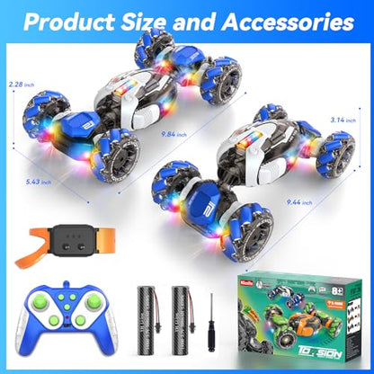 Nicella Remote Control Car, RC Toys Gifts for 6 7 8 9 10 11 12 Year Old Boys Girls - 360° Rotating 4WD Gesture Sensing RC Sunt Car with Lights & Music - Cool Birthday Gifts for Kids - color: Blue