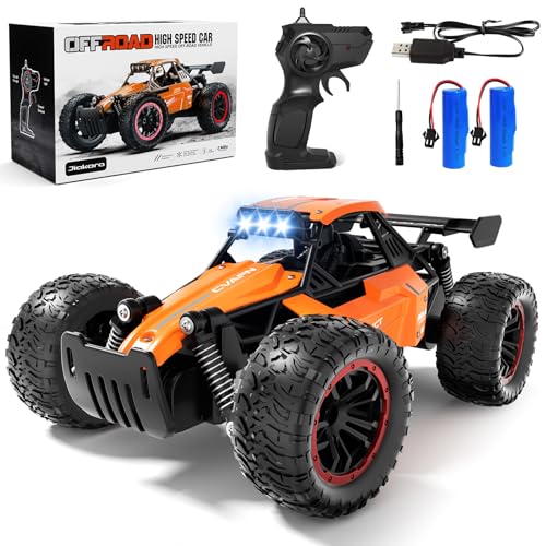 Jiakora RC Monster Truck with Sturdy Metal Body, High Speed Off-Road RC Crawler with Bright LED Headlights, All-Terrain Racing RC Car Toys, Christmas Birthday Gifts for 6-12 Year Old Boys Girls Kids - color: Orange