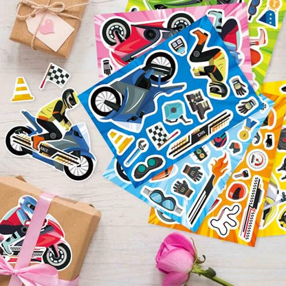 24 Sheets Motorcycle Stickers, Make a Motocross Face Sticker | Make Your Own Dirt Motobike Stickers for Kids Party Favor Birthday Party Supplies Crafts - style: Motorcycle
