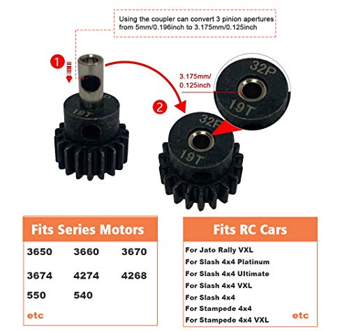 Globact 54T 0.8 32 Pitch Metal Steel 3956 Spur Gear with 15T/17T/19T Pinions Gear Set for Traxxas Slash 4x4 4WD/2WD VXL Rally VXL Stampede 4x4 1/10 Summit 1/10 E-REVO Parts | 0.8M Steel Spur Gear and 15T 17T 19T Pinion Gear for Traxxas Slash 4x4/2WD Rally