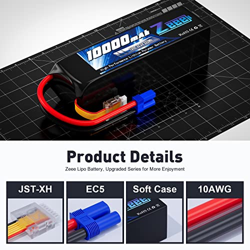 Zeee 6S Lipo Battery 10000mAh 22.2V 120C Soft Pack RC Battery EC5 Connector with Metal Plates for RC Car Truck Desert Racer RC Tank RC Hobbies(2 Pack)