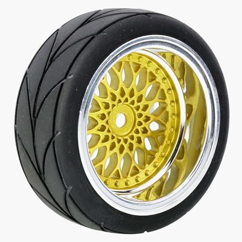 4PCS/Set 64mm Rubber Tires & Plating Plastic Wheels Rims Replacement Part for 1/10 RC On-Road Touring Car Racing Car (Gold, Offset 9mm) - color: Gold, size: Offset 9mm
