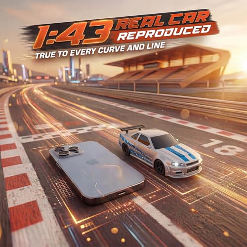 [2026 Upgrade 1/43 Mini RC Drift Car with Gyroscope, 4WD RTR | Gyro Mini Drift RC Car, 1/43 RC Drift Car Toys for Kids Ages 8-14, Birthday Gifts for Boys Girls, 2 Tire Sets, 8 Cones - color: Silver Blue
