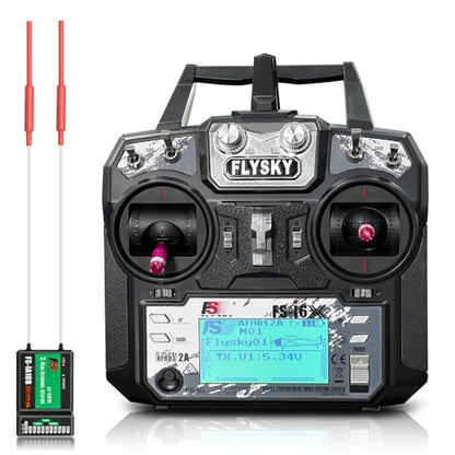 HAWK'S WORK Flysky FS-i6X 10Ch Transmitter with FS-iA10B Receiver, 2.4GHz RC Controller for RC Car Boat Airplane Helicopter Drone Robot & Construction Vehicle (Mode 2) - size: i6X+iA10B