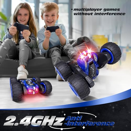 Tecnock Remote Control Car, 2.4GHz RC Cars with USB-C Easy Charging, 4WD Double Sided 360° Rotates and Flips RC Stunt Car, Toys Gift for Boys and Girls Ages 6-8, 8-12 - color: Blue