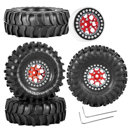 RC 1.3 Beadlock Wheel Tires&Aluminum Wheel Rim for 1/24 SCX24 FCX24,1/18 TRX4M RC Crawler Car,1.3 Beadlock Wheels and Tires/Wheels Tire,Red (4PCS) - color: Red- (Wheel Tires)