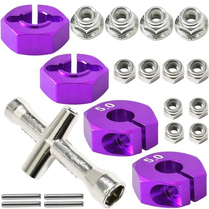 Aluminum 12mm Hex Wheel Hub 4Pcs w/Axle Pin M4 Flange Lock Nut Standard M3 M4 Nut 5mm Thickness Wheel Drive Adapter for 1/10 Traxxas HSP Redcat Rc4wd Tamiya Axial SCX10 WLtoy RC Car(25Pcs) - color: Purple, size: 5.0