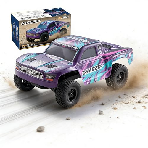 BEEZRC 1/24 FSC24 Chaser RC Short Course Truck, High Speed up to 26km/h,4WD Hobby Grade Remote Control Truck with 2-Speed Transmission RTR for Adults & Beginners Gifts(Purple) - color: Purple