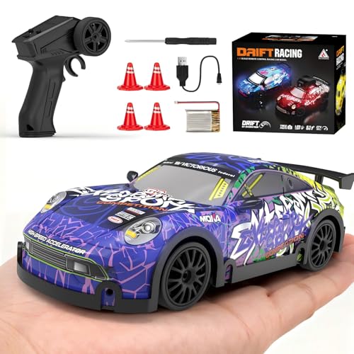 Mini RC Drift Car 1:32 Scale, with LED Lights – Remote Control Car with LED Lights & 2-Speed Modes, 2.4GHz Stunt Drifting RC Toys a for Children and Adults - color: 1:33 Mini Rc Car-blue