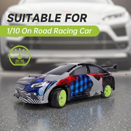 Pre-Glued OD 2.56" 12mm Hex Wheels Rims and Rubber Tires for Traxxas Tamiya HPI HSP Redcat RC 1/10 On Road Racing Car, Set of 4 (Color I) - color: Color I