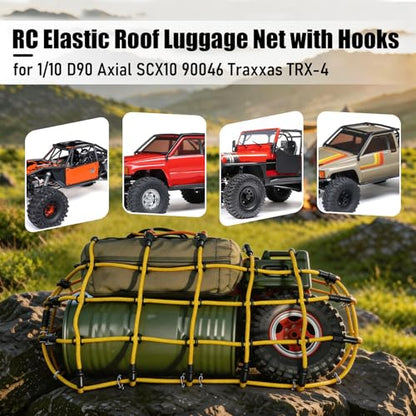 1/10 RC Elastic Cargo Net 19×12cm with Hooks, Scale Luggage Net for TRX4 | Compatible with TRX4 SCX10 D90 Axial 90046 1/10 RC Crawler Truck Accessories (Yellow) - color: Yellow