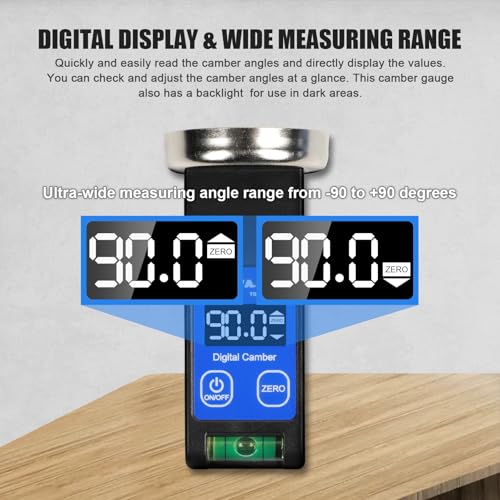KAISAL Digital Camber Gauge Wheel Alignment Tool -90° to +90° Wide Range Camber Alignment Tool Accurate Wheel Balancing Tools with Digital Display & Powerful Magnet & Positioning Bubble & Reset Key