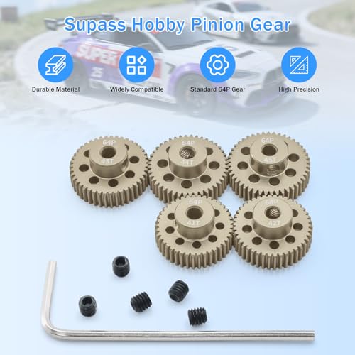 64DP Pinion Gear Set 41T 42T 43T 44T 45T for 3.175 mm Shaft Aluminium Alloy Pinion Gear with Screwdriver for 1/10 RC Car Motor - size: 41T 42T 43T 44T 45T