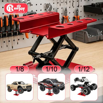 RC Car Stand Lift Lower with 3-Slot Screw Tray for 1/8 1/10 1/12 Scale, Red | Aluminum RC Car Work Stand Repair Tool Set for RC Cars Crawler Truck Traxxas TRX4 Axial SCX10 Upgrade - color: Red, With 3-slot Screw Tray