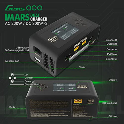 Gens Ace Imars Dual Lipo Charger 15A AC 200W DC 600W RC Charger（Black）