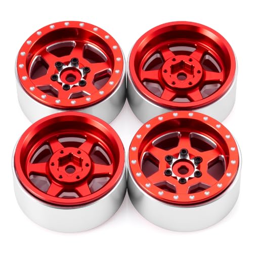 1.3" Beadlock Wheels RC Aluminium Rims for 1/18th TRX4M 1/24th AXIAL SCX24 RC Crawler Car Upgrade Parts (Red) - color: Red