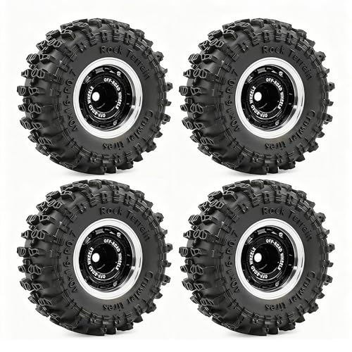 0.7” Wheel & Crawler Terrain Tire Set for 1/30 RC Crawler, -1.00mm Offset, Axial SCX30 & Redcat Ascent-32, CNC Aluminum Rims, 5mm Hex, Shims Screwdriver Included, Pre-Assembled, 4 pcs, Black - color: Black-1, size: Rock-trail-clean-out