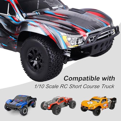 HobbyPark Pre-Glued RC Tires and Wheels 12mm Hex for 1/10 Scale RC Short Course Truck Traxxas Slash 4x4 2WD BL-2S, Redcat Blackout XTE SC TR10, Losi 22S SCT, 4PCS (Style C) - style: Style C