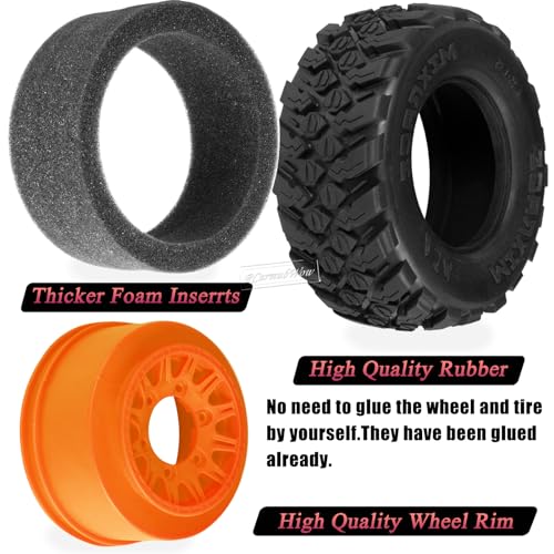 RC 12mm/14mm Hex RC Wheels and Tires for 1/10 Slash 2WD 4×4 4wd,Senton Axia1 Red cat Rc 4wd,Rc Truck Tires Snow Tires Desert Tires,4PCS,Orange - color: Orange(4pcs)