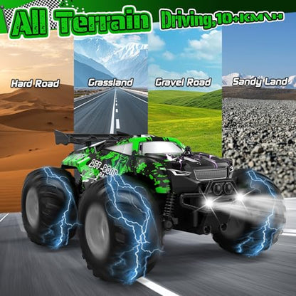 All-Terrain Remote Control Car for Boys Christmas Rechargeable Green | Monster Rc Truck with LED, 1:20 10KM/H, 2 Motors, 2.4GHZ, Speed Friendly, Sturdy Rc Cars for Christmas Kids 6+, Beginner - color: Green