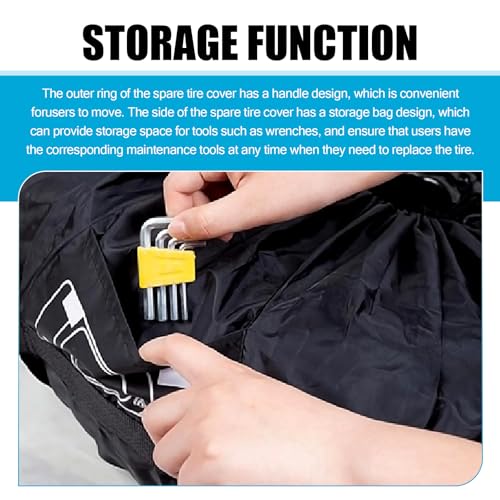 Spare Tire Cover, 26" Sunproof and Anti-Aging Protector for All Seasons, Full Coverage Portable Foldable Tire Storage Accessory with Carrying Handle and Tool Bag, for Most Cars (Black #S)