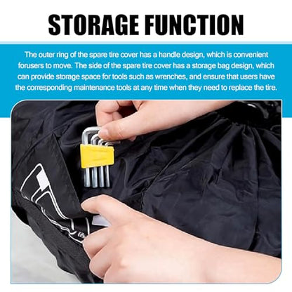 Spare Tire Cover, 26" Sunproof and Anti-Aging Protector for All Seasons, Full Coverage Portable Foldable Tire Storage Accessory with Carrying Handle and Tool Bag, for Most Cars (Black #S)