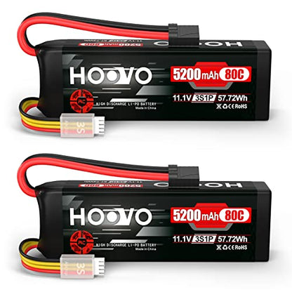 HOOVO 11.1V 80C 5200mAh 3S LiPo Battery with Tracxas Plug(2 Packs) | for RC Car RC Truck RC Boat Hobby