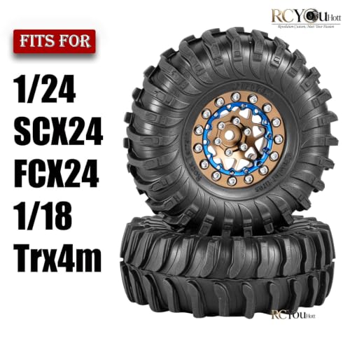 RC Aluminum 1.3" Beadlock Wheel Tires Set w/Wheels Ring for 1/18 1/24 Trx4m SCX24 FCX24 RC Crawler Car,1.3 Crawler Tires,(4PCS) Wheel Rim Soft Rubber Tire,Wheels and Rim,Brown
