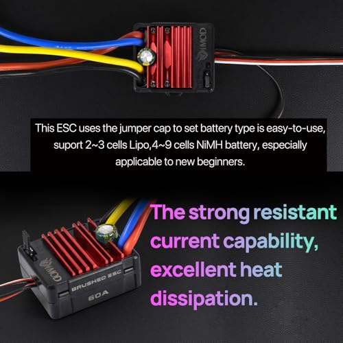 2026 New 60A Waterproof Brushed ESC 2-3S Electronic Speed Controller WP 1060 RC ESC Brushed with Power Witch for 1/10 Scale RC Crawler Car, Boats, Truck (Tamiya-Plug) - color: Black-white