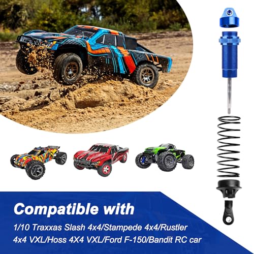 4PCS Aluminum Front & Rear RC Shocks for 1/10 Traxxas Slash 4x4 Compatible with Rustler Stampede Hoss 4WD Replace 5862 (Blue) - color: Navy Blue