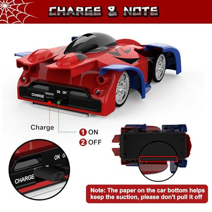 Wall Climbing Remote Control Car with Headlight | 360° Rotating RC Stunt Car, Rechargeable RC Cars Toys for 3 4 5 6 7 8-12 Year Old Boys Girls Kids - color: Red&blue