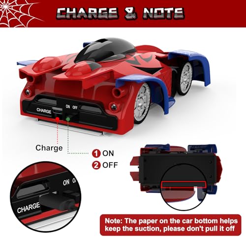Wall Climbing Remote Control Car with Headlight | 360° Rotating RC Stunt Car, Rechargeable RC Cars Toys for 3 4 5 6 7 8-12 Year Old Boys Girls Kids - color: Red&blue