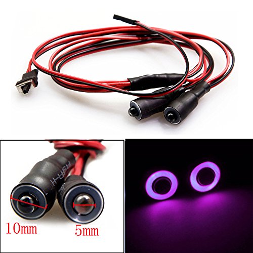 QUE-T 10mm 2 LEDs Angel Eyes & Demon Eyes LED Headlight/Back Light for 1:10 RC Model Crawler Cars, (Purple + Yellow, 10MM) - color: Purple + Yellow, size: 10MM
