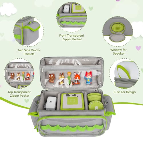 Carrying Case Compatible with Toniebox 2 & 1 Starter Set & Tonies Figures | Cute Storage Bag Fits for Tonies Characters,Headphones&Accessories, Travel Case with Clear Pocket&Speaker Window,Gray&Green - color: Grey&Green