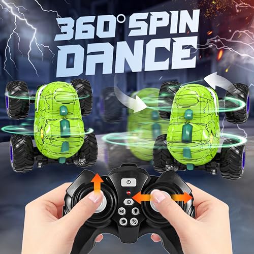BEZGAR Monster Truck Toys, 1:20 Remote Control Car with Spray, Light, Music | Green Dinosaur Toys for Kids, 1:20 Scale RC Truck with 360° Spins and Drifting, Car Toys Gifts for Boys 4-7 - color: Green