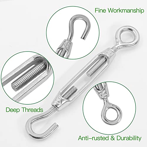 6PCS M4 Hook & Eye Turnbuckle 304 Stainless Steel Turnbuckle Wire Rope Tension Heavy Duty Turnbuckles for Cable Railing Wire Rope Hardware Kit (M4, Hook & Eye) - style: Hook & Eye-M-4