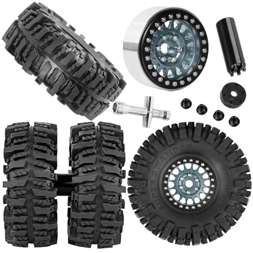 Aluminium RC 1.9" Beadlock Wheels Tires for 1/10 SCX10 90046 AXI03007 TRX4 TRX6 VS4-10 Gen7 Gen8 MST CFX D90 RC Crawler Car,Alloy 1.9 Rims Tires,Titanium - color: Titanium- (Rc 1.9" Tires)